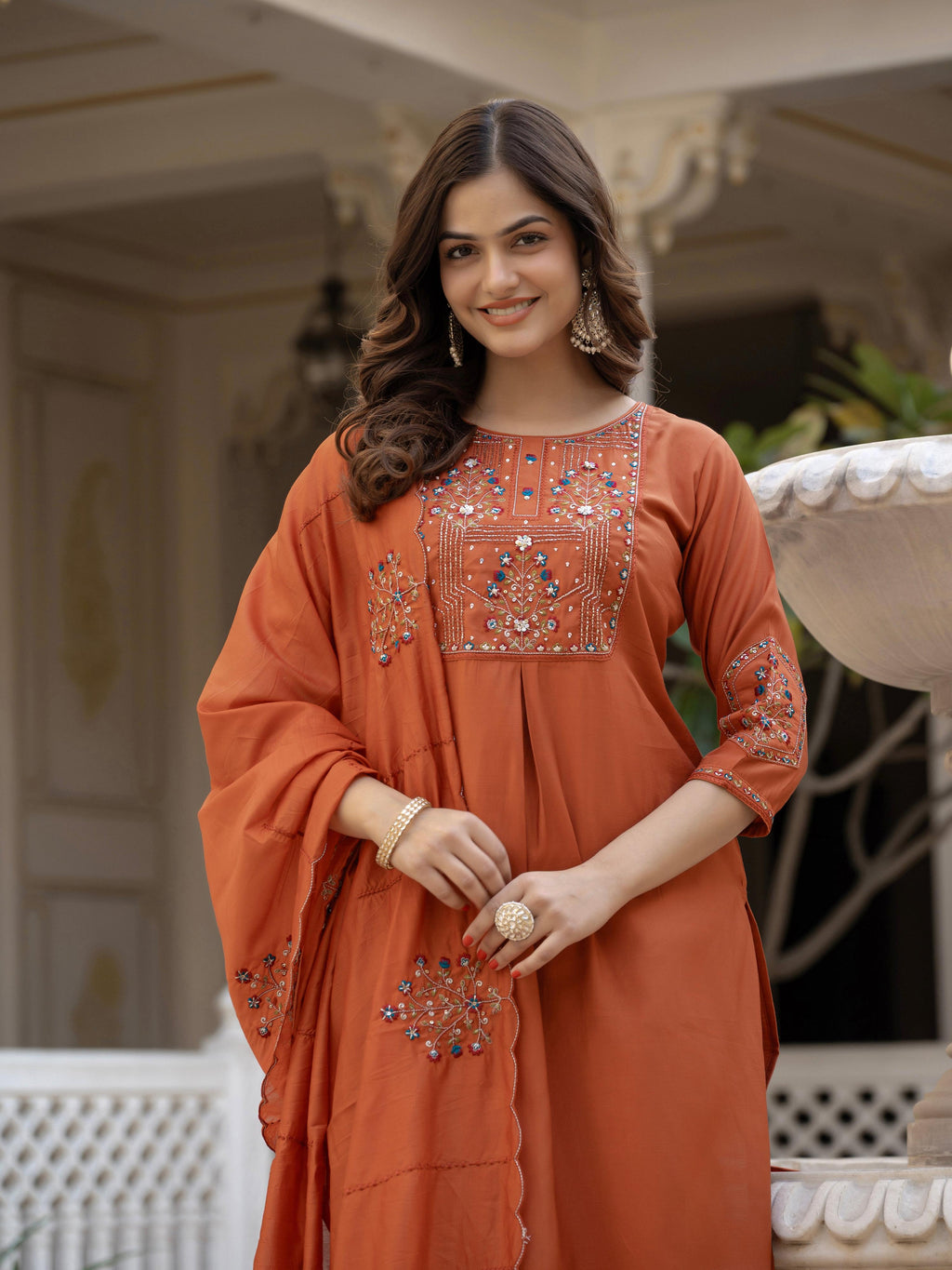 Pramukh Fab Rust Color Viscose Mango Silk Kurta Set