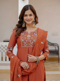 Pramukh Fab Rust Color Viscose Mango Silk Kurta Set
