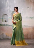 Anaita Green Handloom Tissue Silk Self Woven Plain Saree