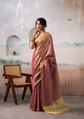 Anaita Pink Gold Handloom Tissue Silk Self Woven Plain Saree