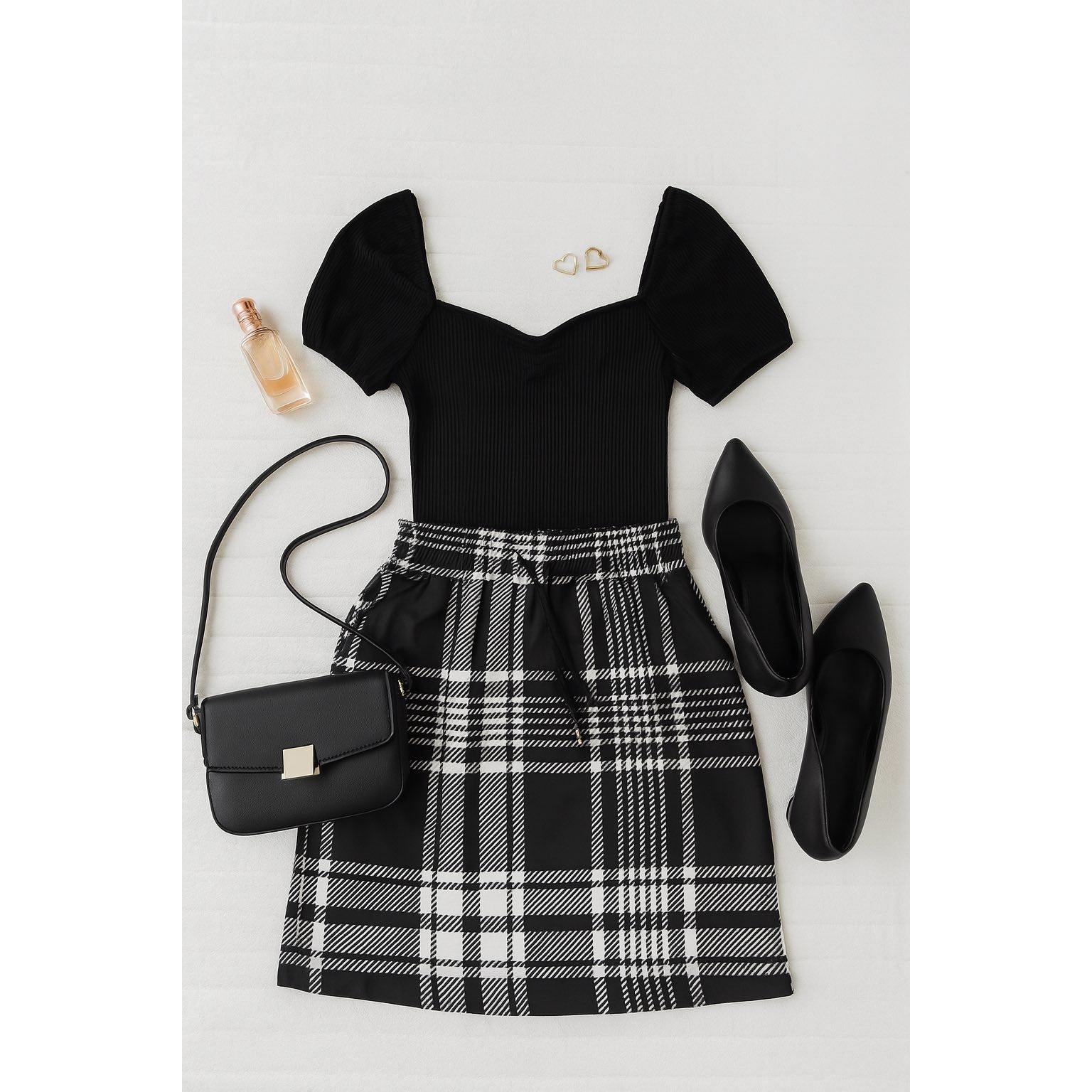 Ready to Ship  | The Amelia - Black And White Plaid Jogger Skirt