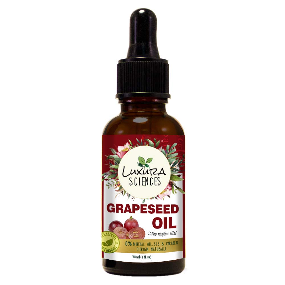 Luxura Sciences Organic Grape Seed Oil, 100% Pure, Natural & Cold-Pressed For Skin, Hair, Body