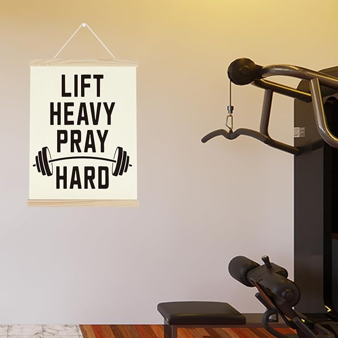 Gym Motivational Posters Funny College Dorm Posters Gifts for Guys Girls Friends Lift Heavy Pray Hard Gym Flag Wall Art Decor Sign for Home Gym Bedroom Office