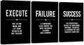 Framed Canvas Wall Art Success Quote For Office, Black Large Positive Motivational Poster, Set of 3, Execute Failure Definition, Inspirational Print (A-3pcs,12x16inchx3pcs)