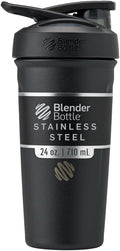 BlenderBottle Strada Shaker Cup Insulated Stainless Steel Water Bottle with Wire Whisk, 24-Ounce, Black