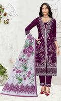 Anaita Purple Slub Cotton Suit with Embroidered Multi Work