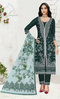 Anaita D Green Slub Cotton Suit with Embroidered Multi Work