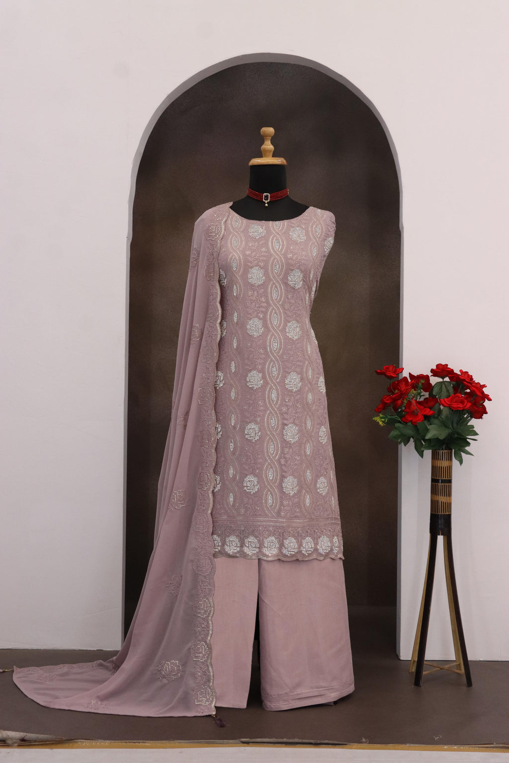 Anaita Lavender Faux Georgette Suit With Embroidery & Sequence Work
