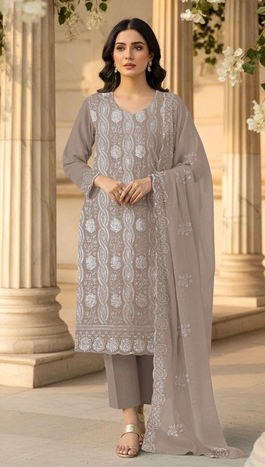 Anaita Chiku Faux Georgette Suit With Embroidery & Sequence Work