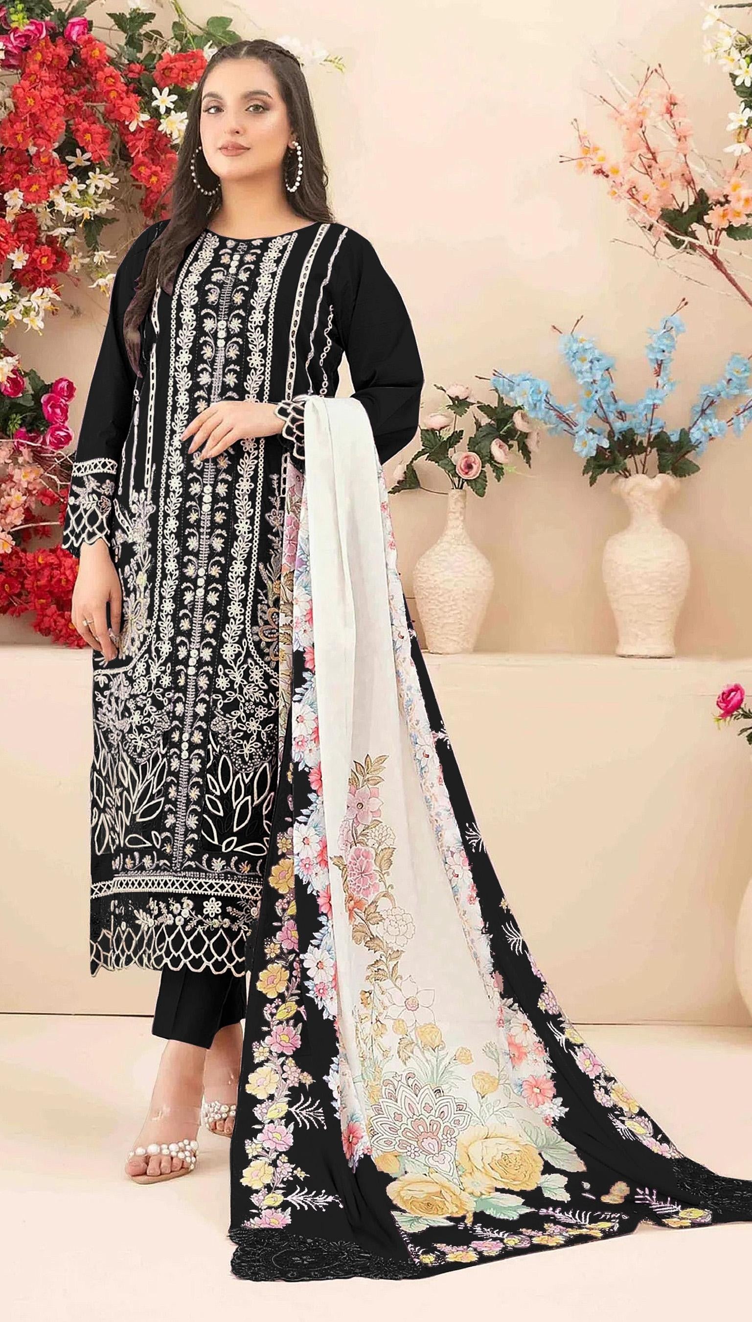 Anaita Black Cambric Cotton Suit with Embroidery & Khatli Work