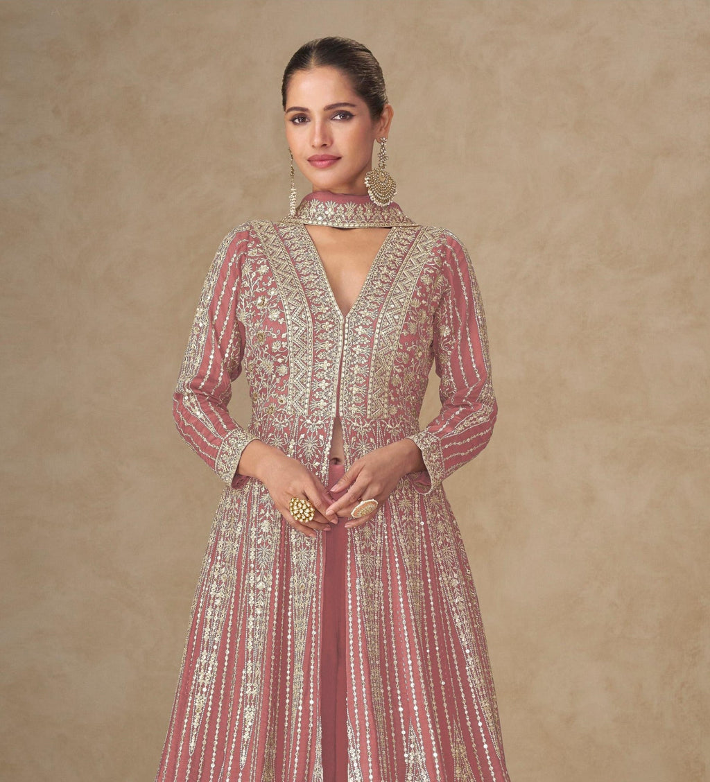 Anaita Peach Chinon Stitched Anarkali Suits With Embroidery & Sequence Work