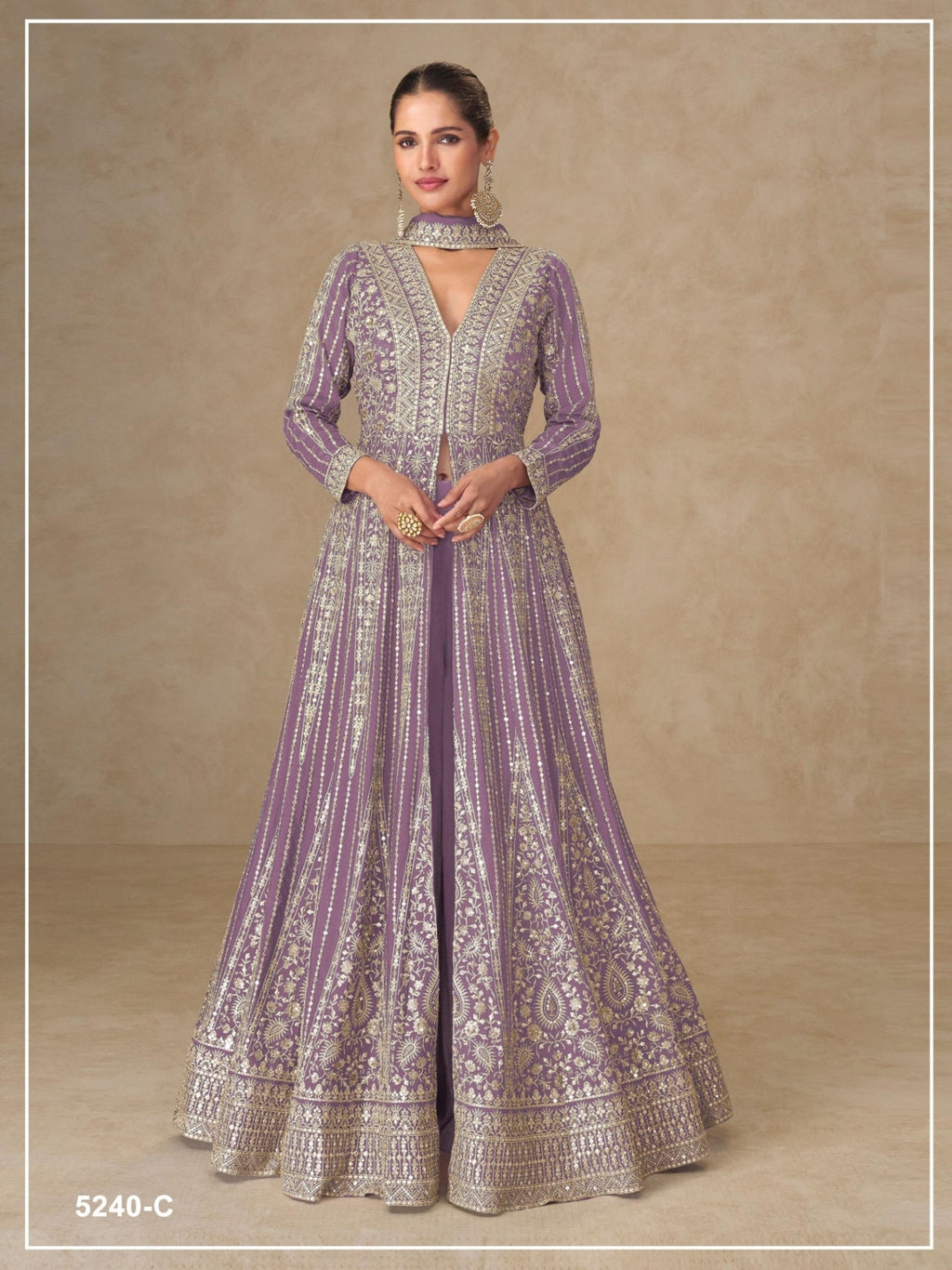 Anaita Lavender Chinon Stitched Anarkali Suits With Embroidery & Sequence Work