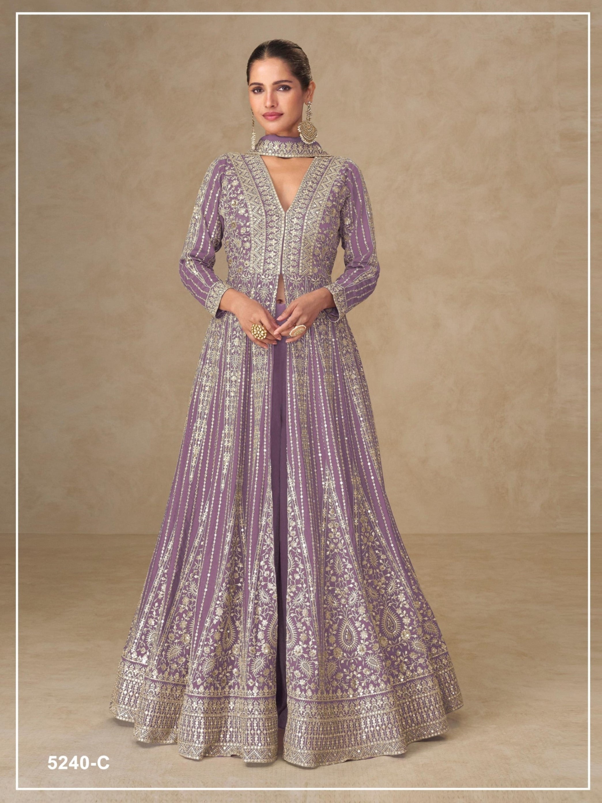 Anaita Lavender Chinon Stitched Anarkali Suits With Embroidery & Sequence Work