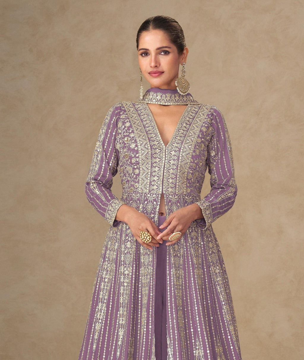 Anaita Lavender Chinon Stitched Anarkali Suits With Embroidery & Sequence Work