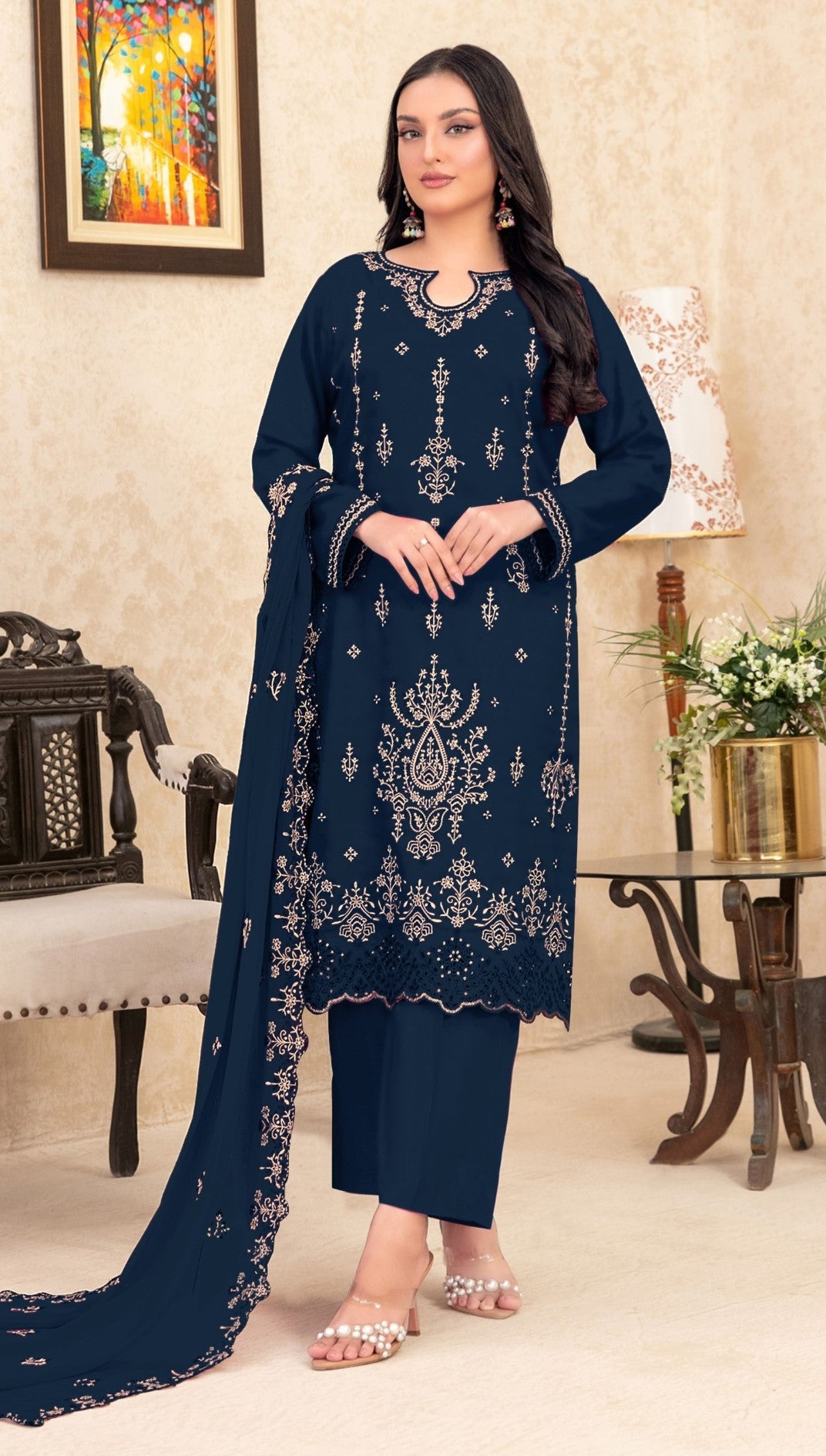 Anaita Navy Blue Velvet Suit With Embroidery Sequence Work