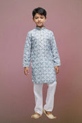 Raivat Ethnic Cotton Thread Work Kids Kurta Pajama In Sky Blue Colour