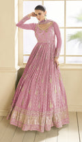 Anaita Purple Embroidered Viscose Jacquard Anarkali Suit