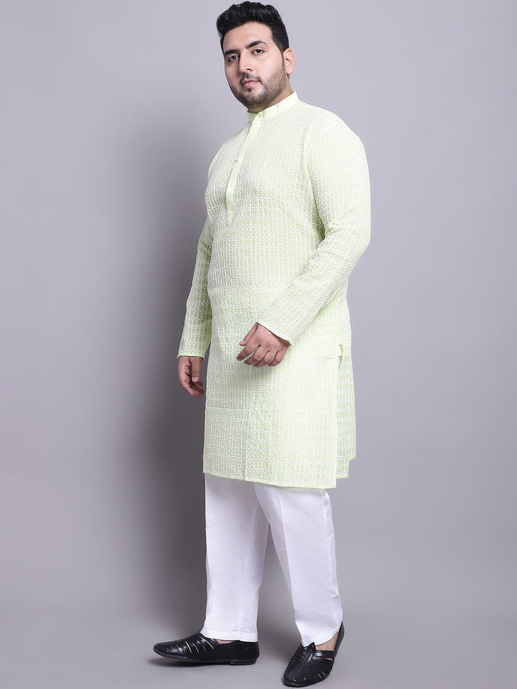 Sojanya Plus Plus Size Embroidered Pure Cotton Kurta With Pyjamas & Nehru Jacket