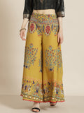 Juniper Women Mustard Cotton Printed Flared Palazzo