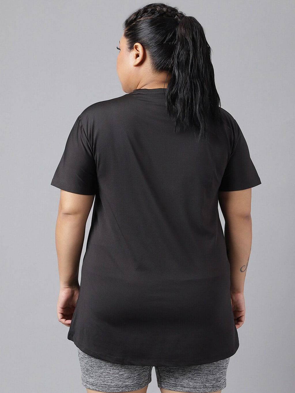 MKH Plus Size Typography Printed Dri-FIT Relaxed Fit Drop-Shoulder Sleeves Gym T-shirt
