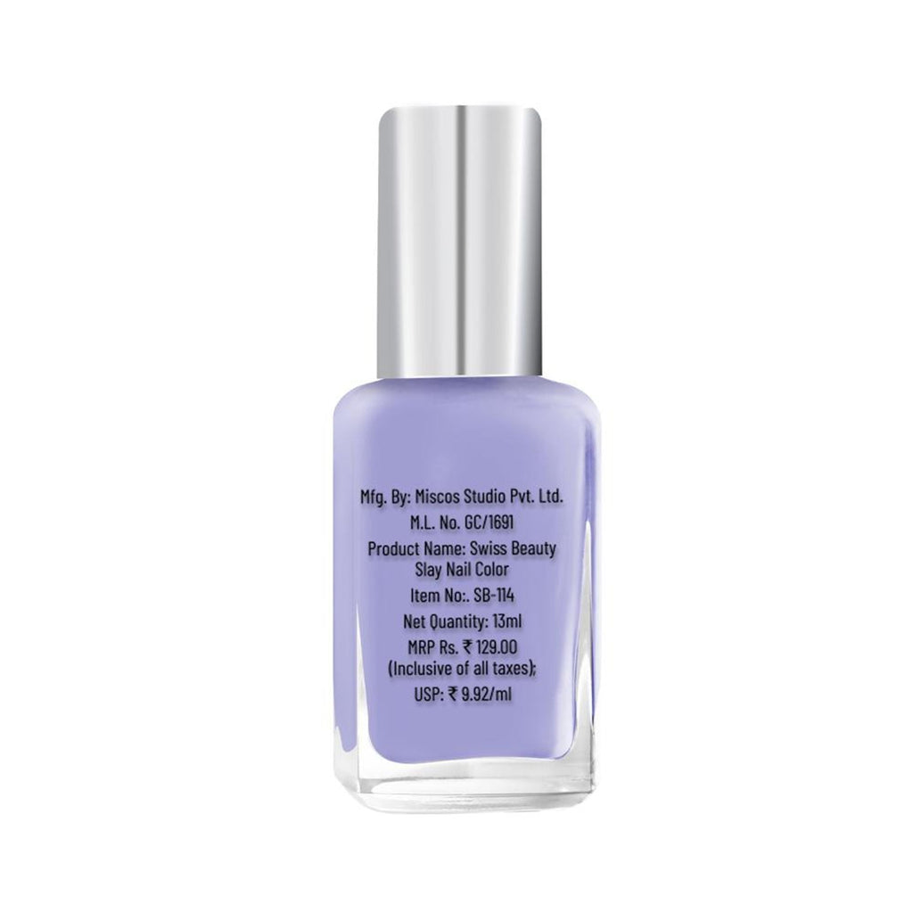 Swiss Beauty Slay Nail Color Ultra Shine Formulation - 21 Lavender Tender