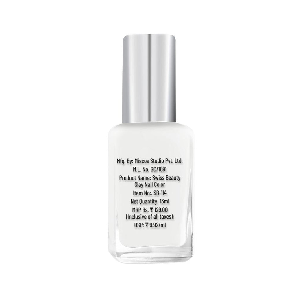 Swiss Beauty Slay Nail Color Ultra Shine Formulation - 23 Flat White