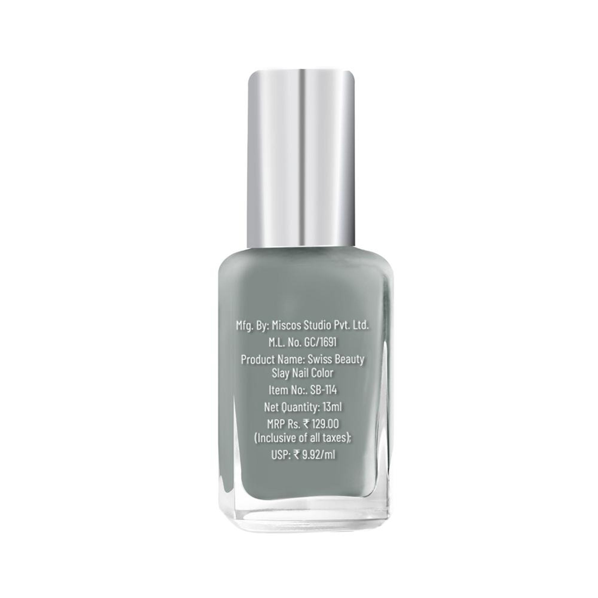 Swiss Beauty Slay Nail Color Ultra Shine Formulation - 26 Grey Stone