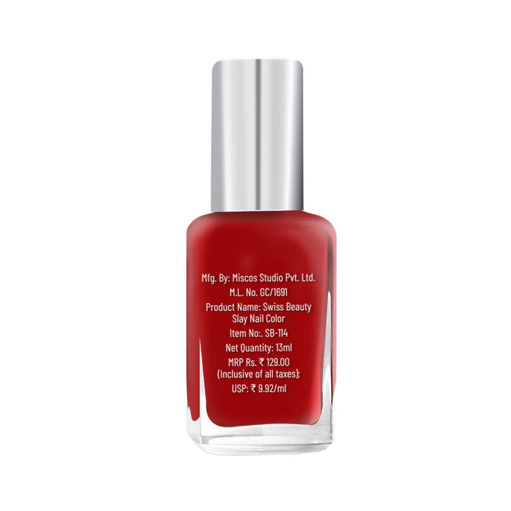 Swiss Beauty Slay Nail Color Ultra Shine Formulation - 27 Silk Red