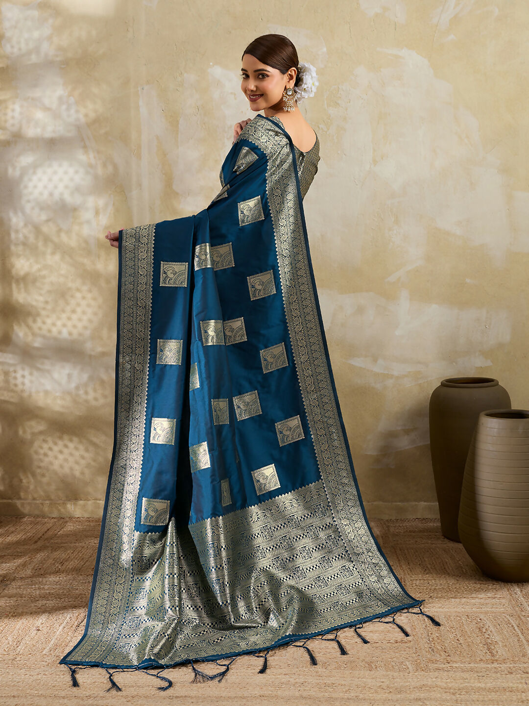 Shree Shyam Fashion Teal Blue Silk Blend Saree