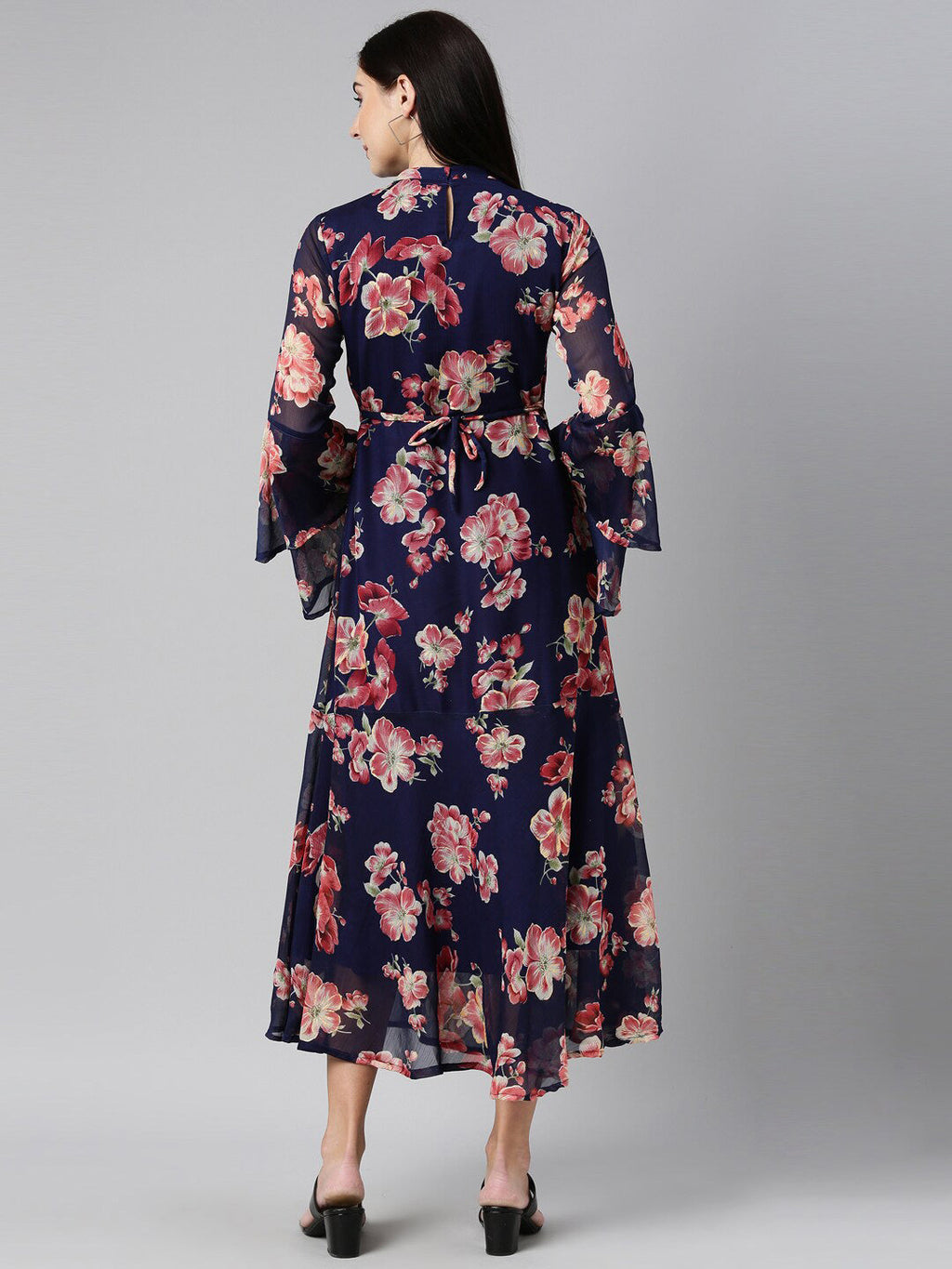 Souchii Floral Printed Round Neck Midi Dress
