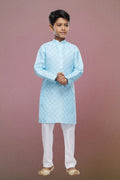 Raivat Ethnic Cotton Digital Print Kids Kurta Pajama In Sky Blue Colour
