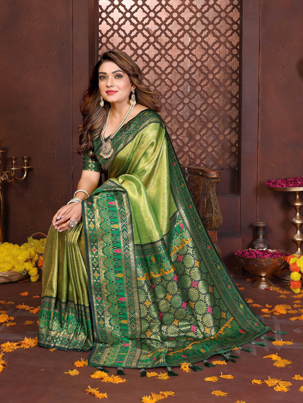 Aastha Fashion Pista Tissue Silk Weaving Saree