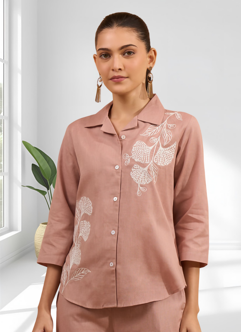 Joban Fashion Pink Cotton, Linen Embroidered Readymade Cord Set