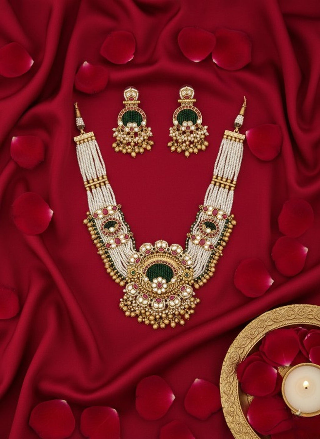 Jewel City Traditional Gold-Plated Pearl Necklace Set Featuring Matching Jhumka Earrings