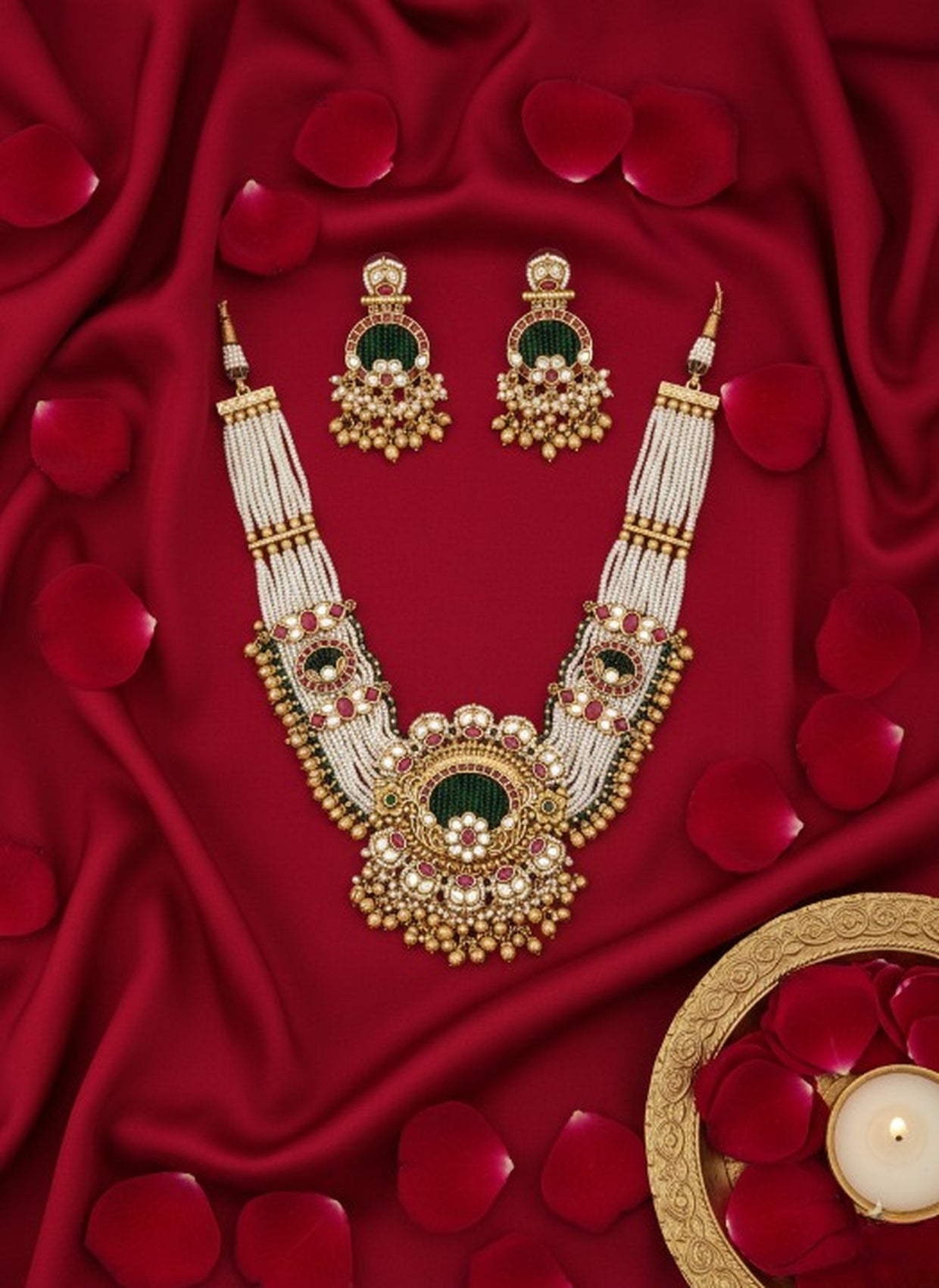 Jewel City Traditional Gold-Plated Pearl Necklace Set Featuring Matching Jhumka Earrings