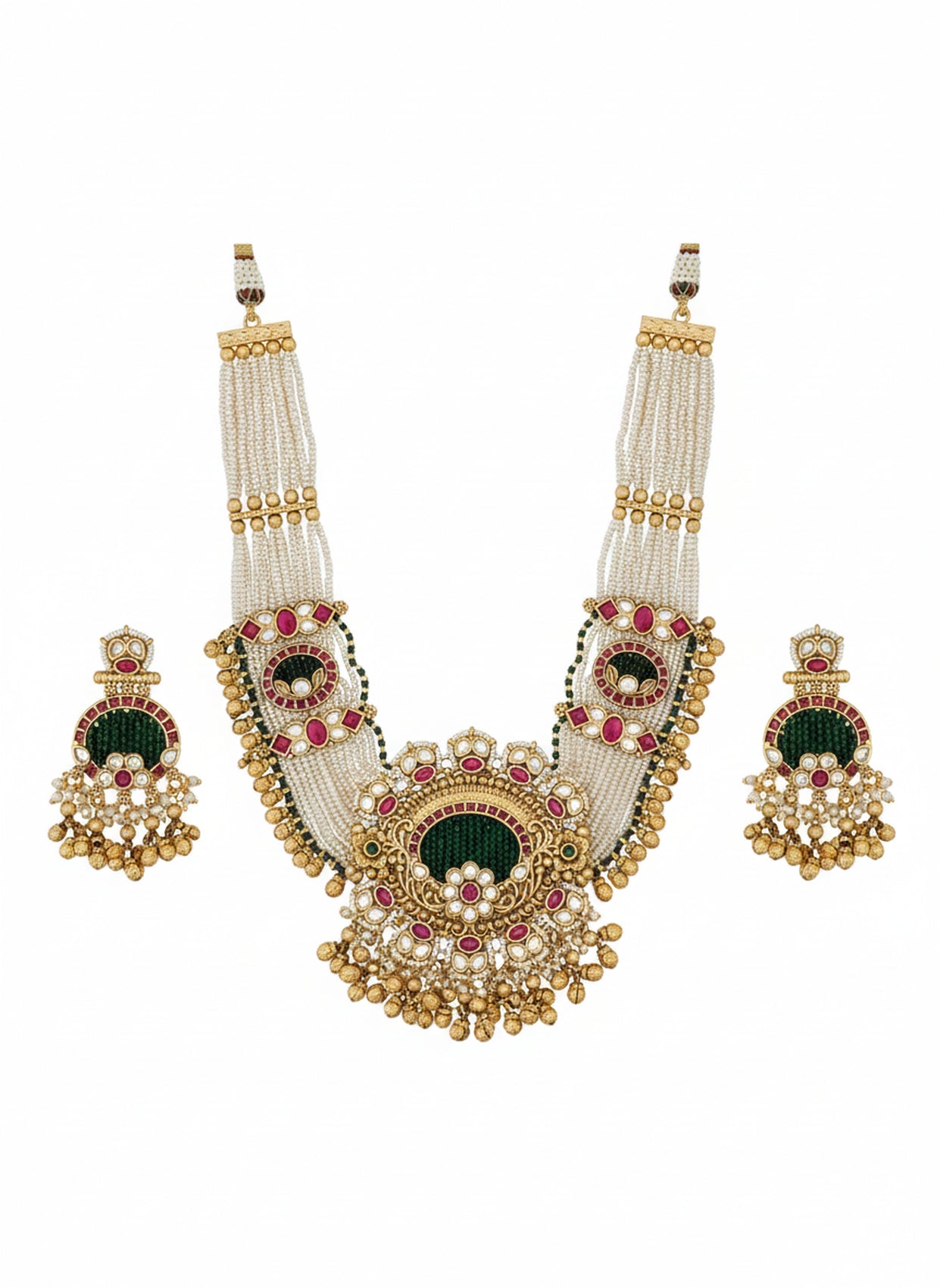Jewel City Traditional Gold-Plated Pearl Necklace Set Featuring Matching Jhumka Earrings