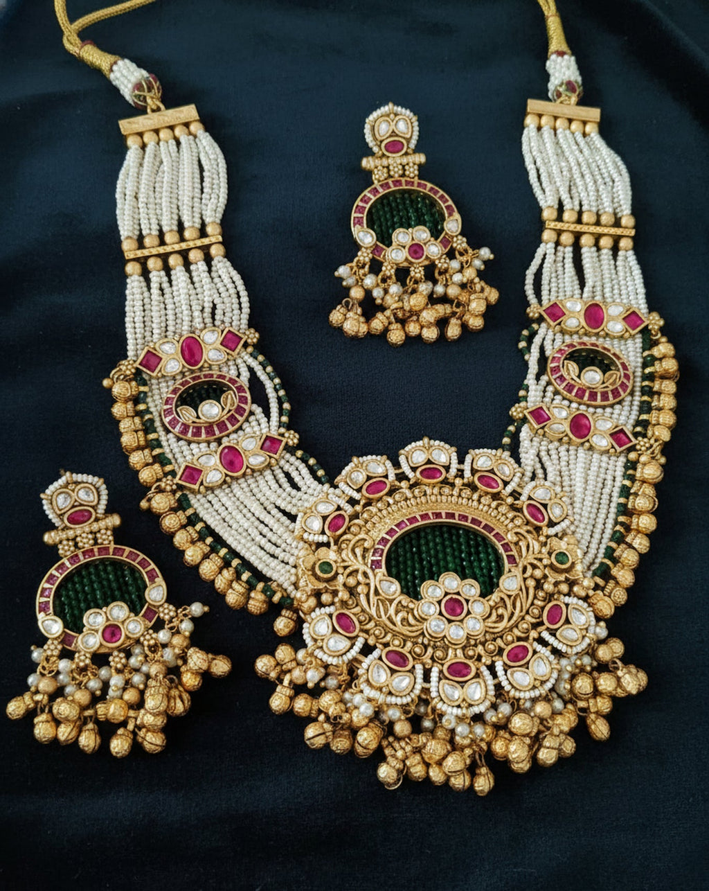 Jewel City Traditional Gold-Plated Pearl Necklace Set Featuring Matching Jhumka Earrings
