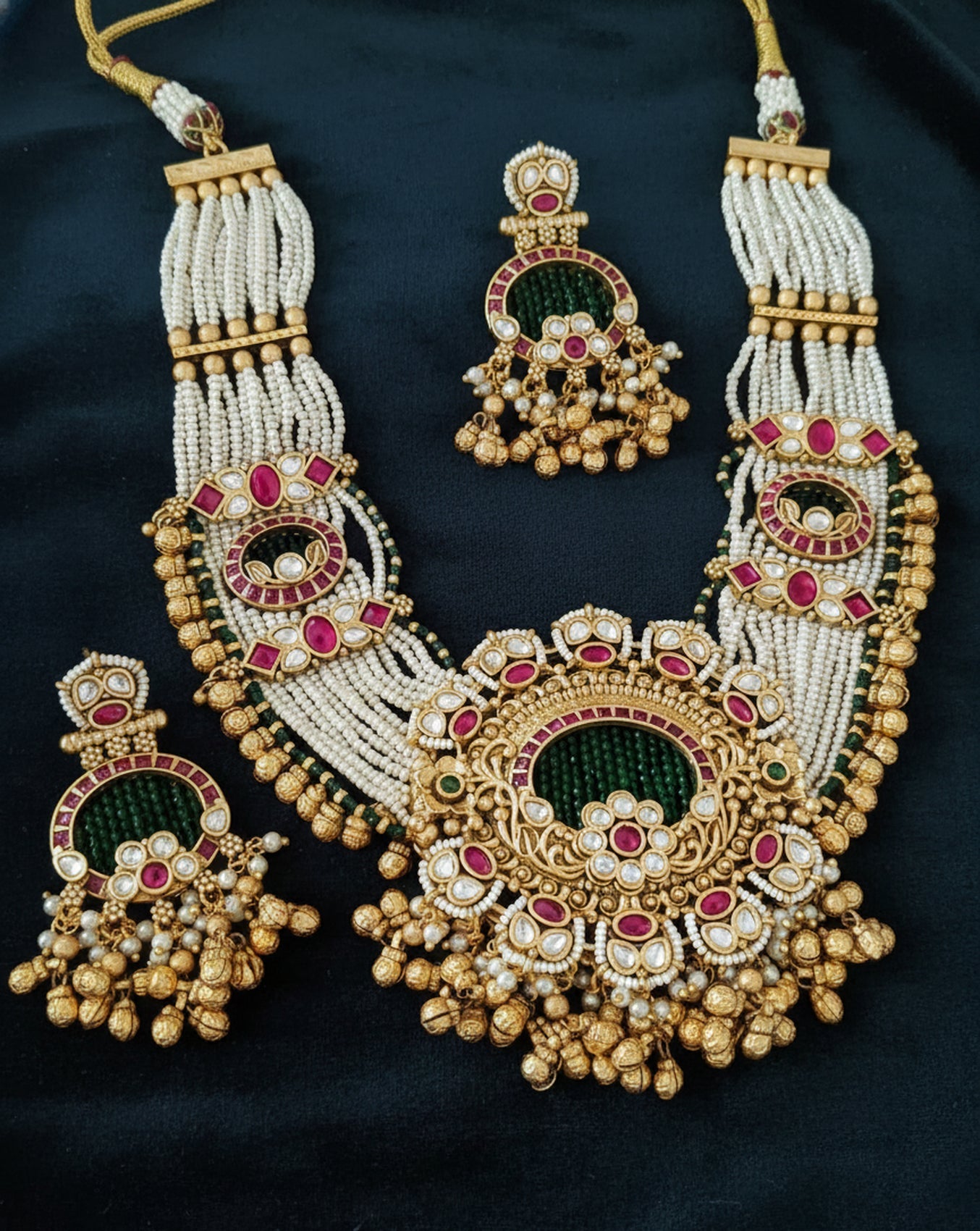 Jewel City Traditional Gold-Plated Pearl Necklace Set Featuring Matching Jhumka Earrings