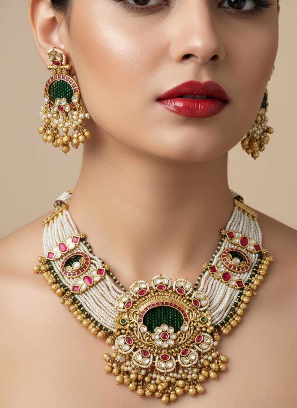 Jewel City Traditional Gold-Plated Pearl Necklace Set Featuring Matching Jhumka Earrings