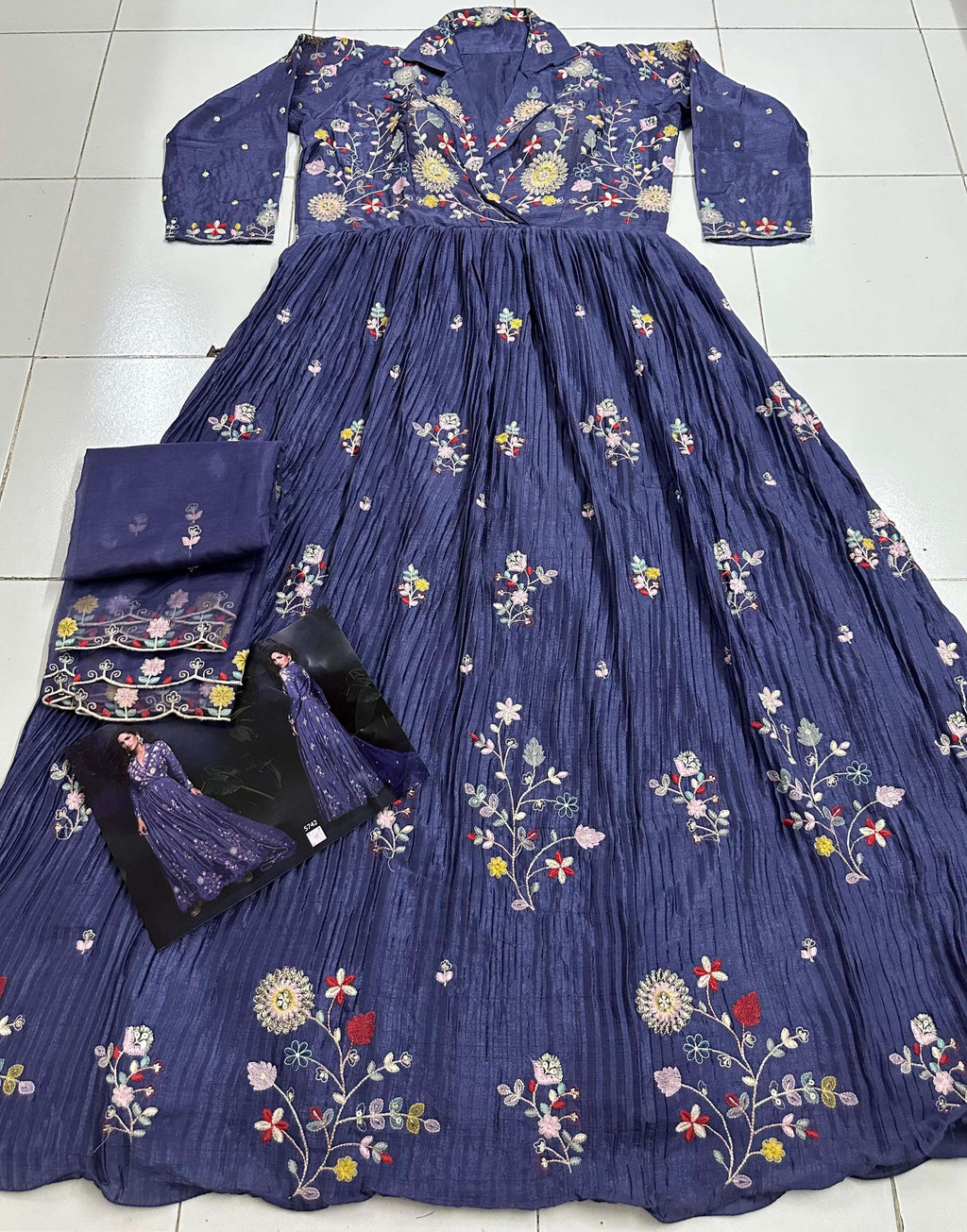 Anaita Dark Lavender Heavy Chinon With Embroidery Stitched Gown