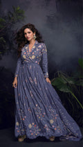 Anaita Dark Lavender Heavy Chinon With Embroidery Stitched Gown