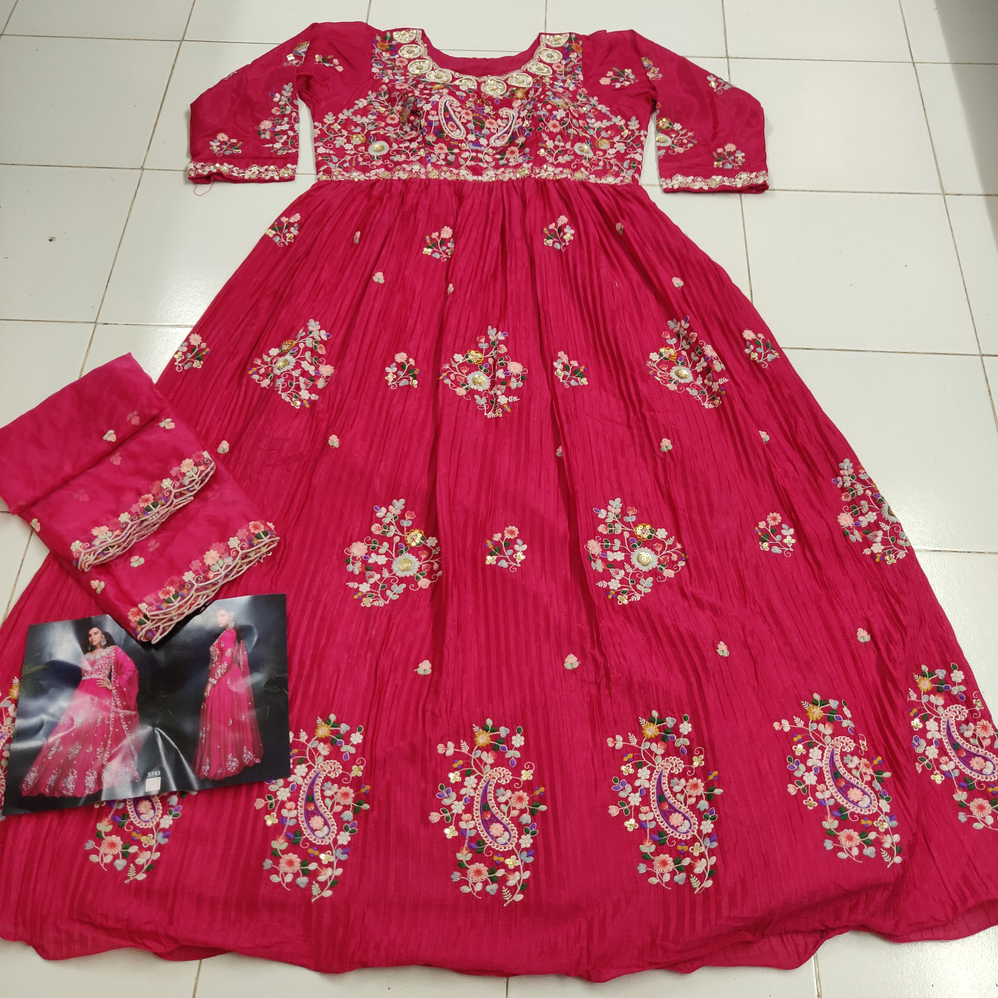 Anaita Pink Heavy Chinon With Embroidery Stitched Gown