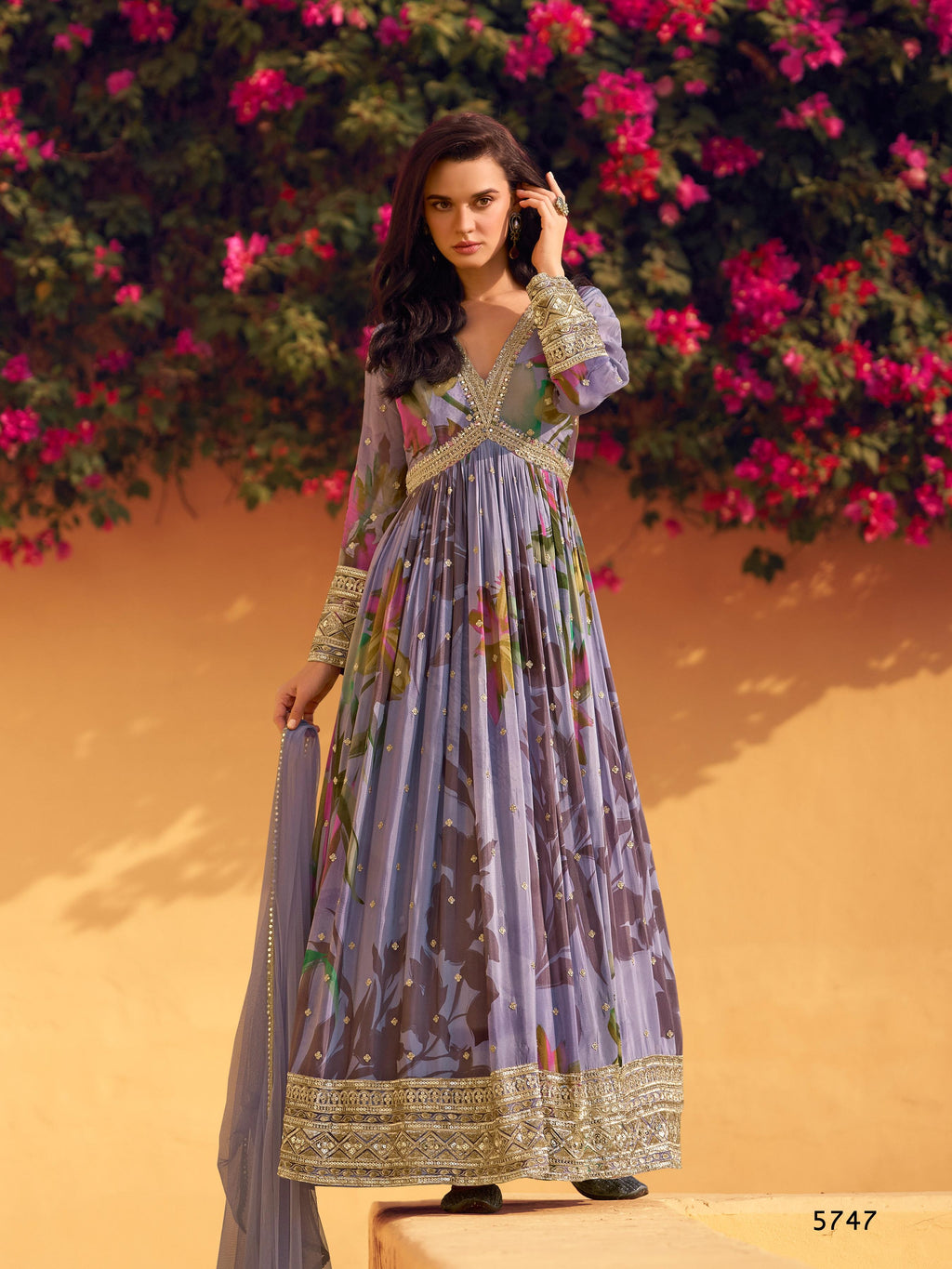 Anaita Purple Heavy Chinon With Embroidery Stitched Gown
