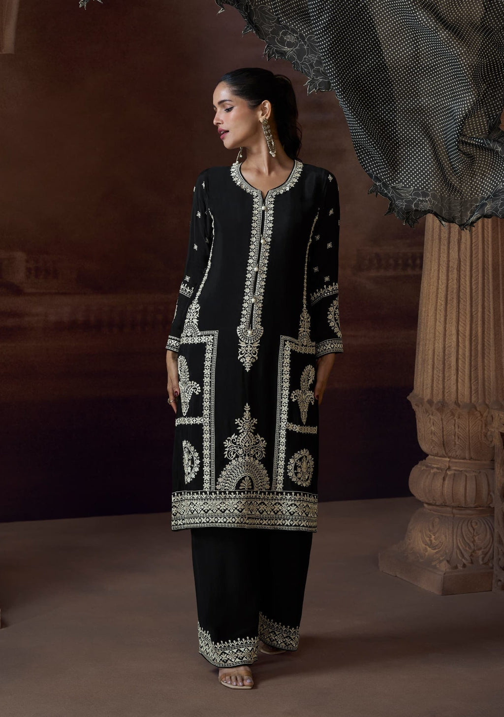 Anaita Black Heavy Chinon Stitched Salwar Suit With Sequence Embroidery Work