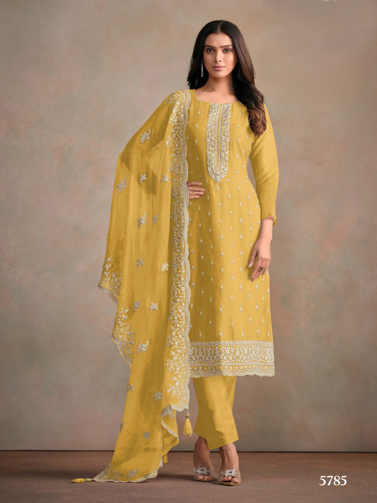 Anaita Yellow Heavy Organza With Embroidery Straight Salwar Suit