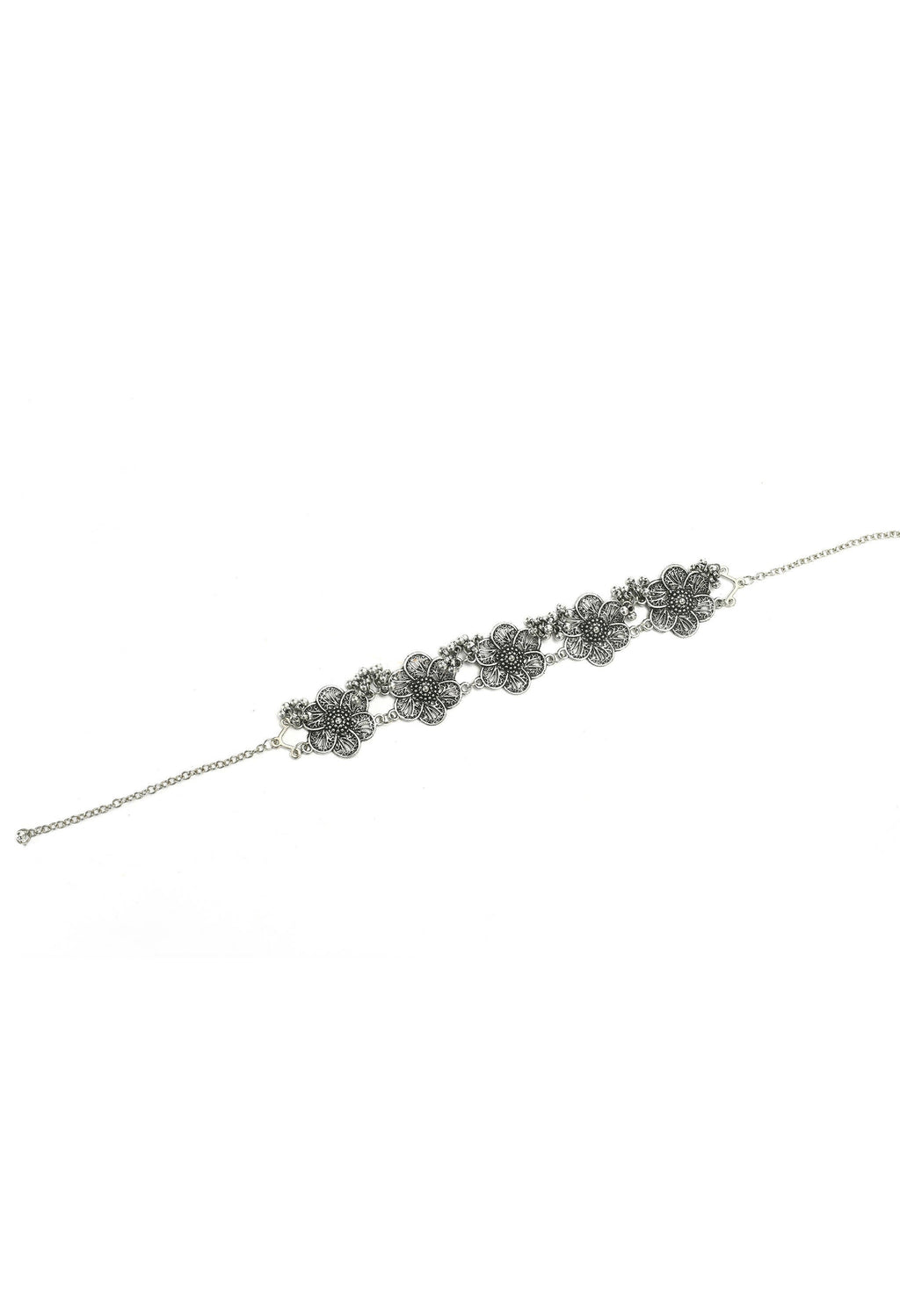 Mominos Fashion Johar Kamal Silver-Plated Brass Finish Floral Desgin Choker For Women