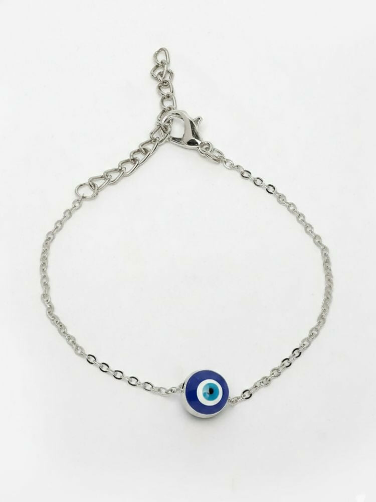 NVR Women Evil Eye Silver Plated Link Bracelet