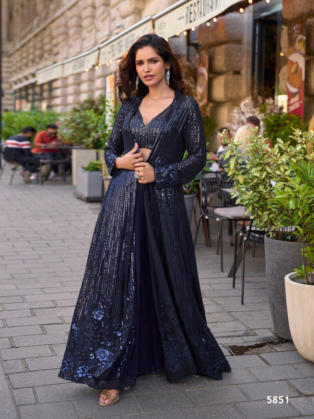 Anaita Grey Georgette Stitched Shrug Suit With Embroidered Sequins Work