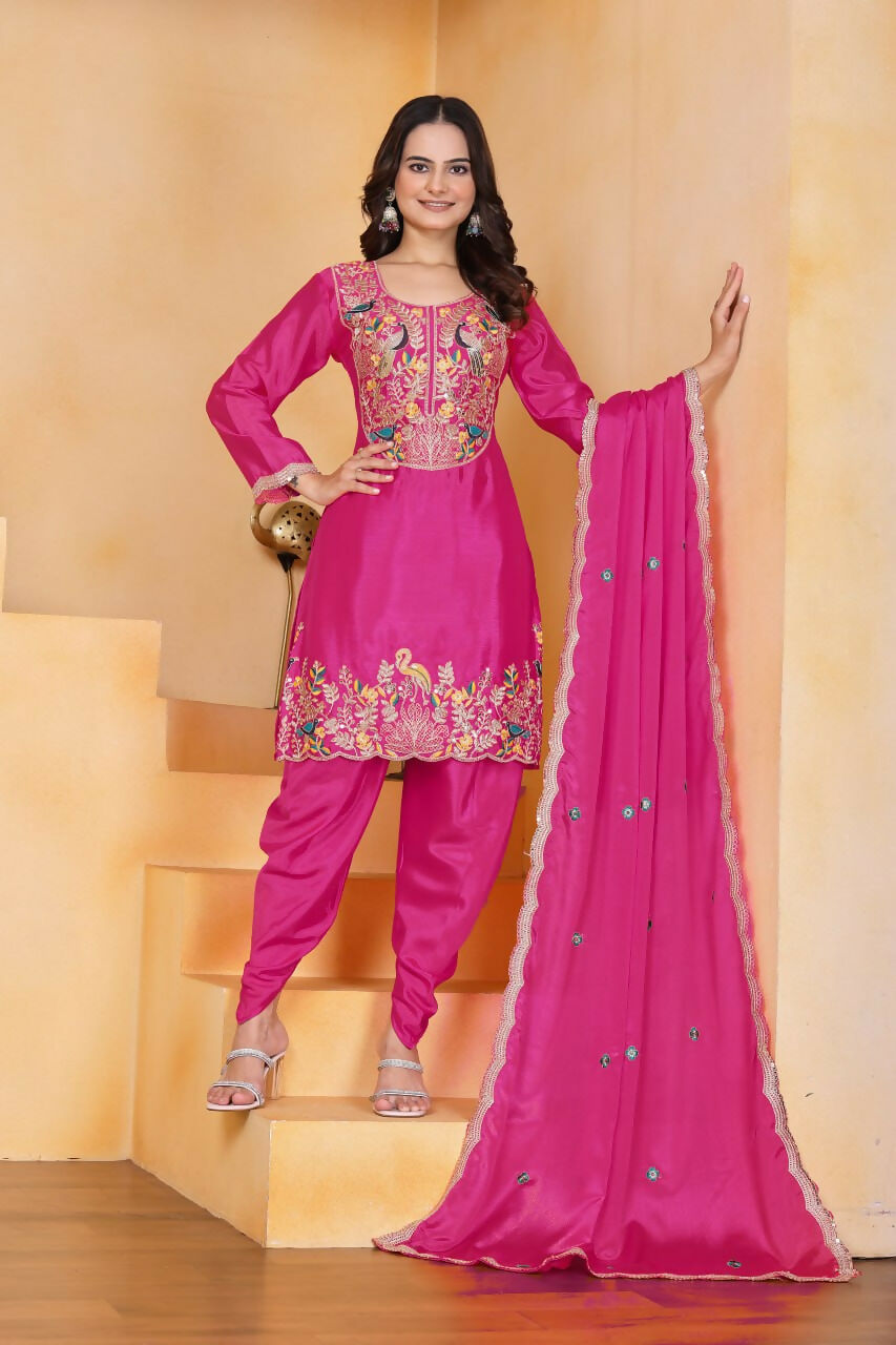 Joban Fashion Pink Silk Embroidered Dhoti Dhoti Set
