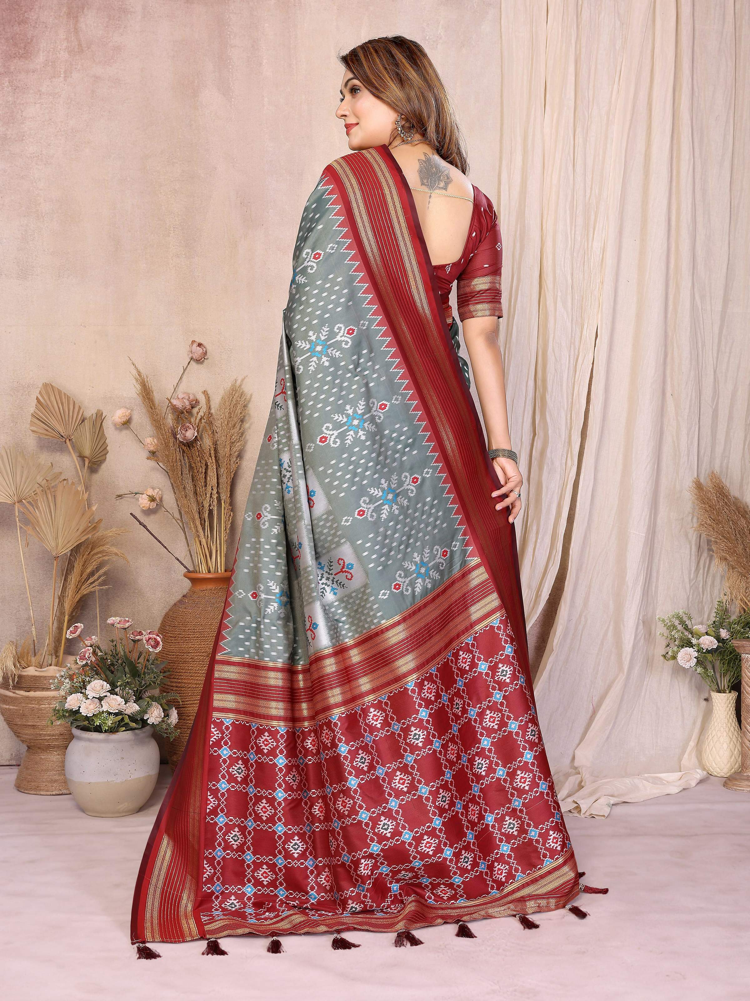 Aastha Fashion Grey Soft Silk Weaving Saree